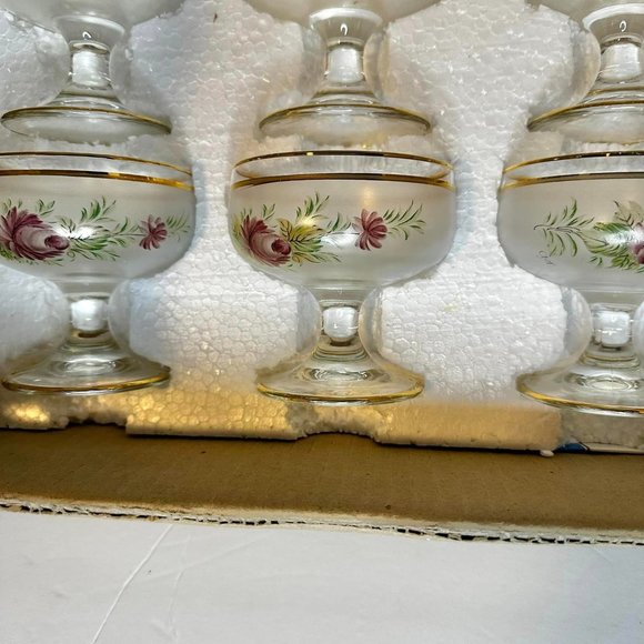 New Vintage set of 6 Inz1 Interpur Purple Rose Italian Frosted Sherbert glasses - Picture 3 of 4